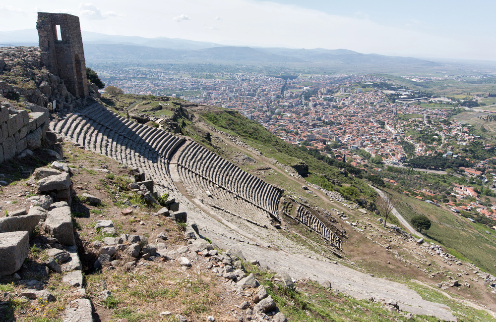 Ancient Pergamon Ruins Overlooking Modern Bergama