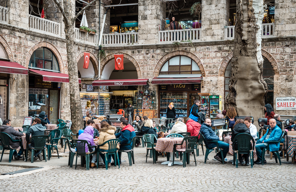 Tea Time in a Traditional Ottoman Inn Garden in Bursa