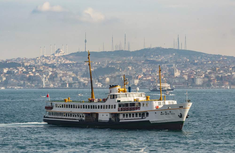 Istanbul Bosphorus Ferry with City Skyline View