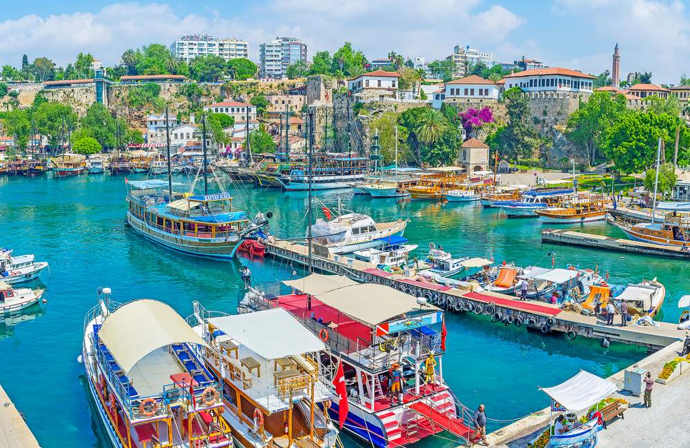Explore Antalya Marina with Boats and Cafés
