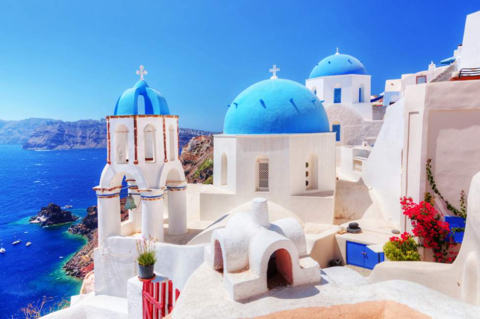 Santorini Greece Whitewashed Houses and Blue Domes 
