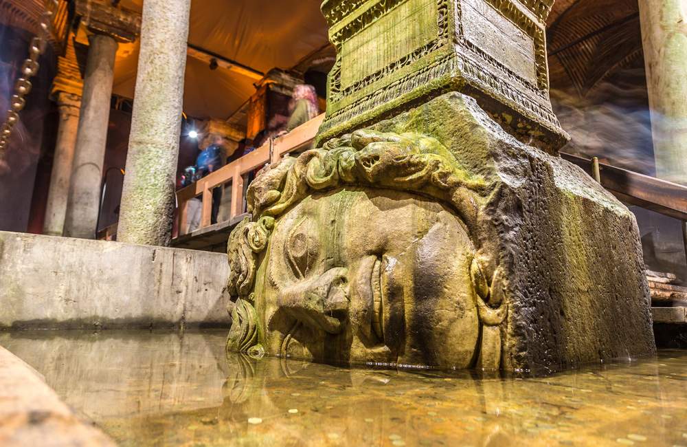 Basilica Cistern Medusa Head Stone Detail Istanbul TR